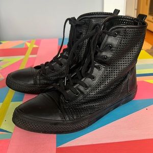 Faux Leather Black Mesh High-Tops Sz7